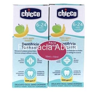Chicco pasta de dientes infantil manzana plátano 2x 50ml 6-24 meses pack ahorro - Imagen 1