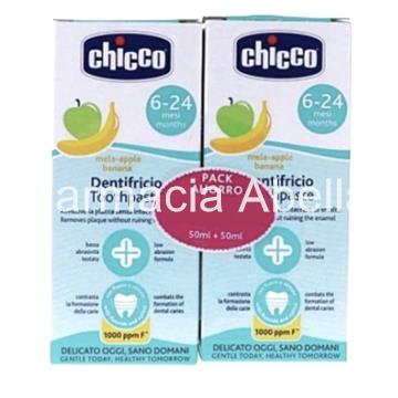 Chicco pasta de dientes infantil manzana plátano 2x 50ml 6-24 meses pack ahorro - Imagen 1