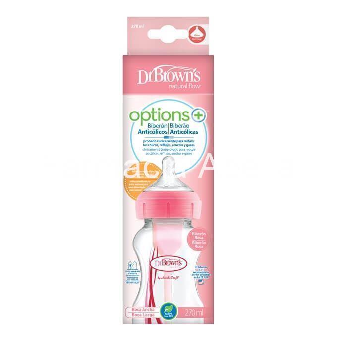 Dr Brown biberón options+ boca ancha 270ml - Imagen 1