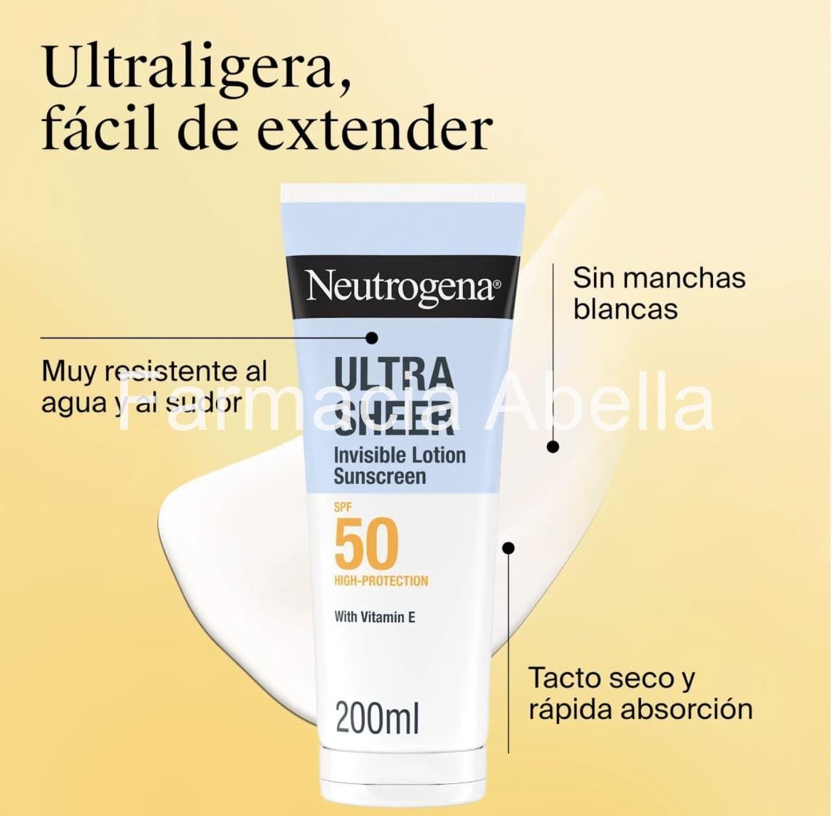 Neutrogena ultra sheer loción corporal invisible hidratante SPF 50 200 ml - Imagen 2
