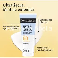 Neutrogena ultra sheer loción corporal invisible hidratante SPF 50 200 ml - Imagen 2