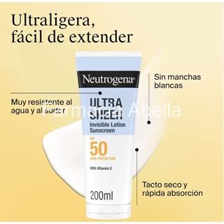 Neutrogena ultra sheer loción corporal invisible hidratante SPF 50 200 ml - Imagen 2