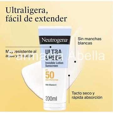 Neutrogena ultra sheer loción corporal invisible hidratante SPF 50 200 ml - Imagen 2